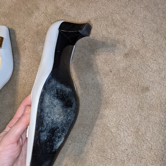 Bruno Magli White Short Heels with Gold Buckle - Picture 4 of 5